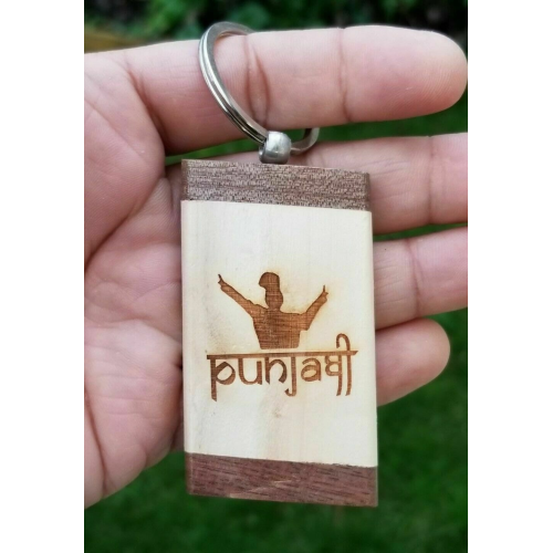 Sikh punjabi word bhangra portrait singh kaur khalsa wood key chain key ring nn