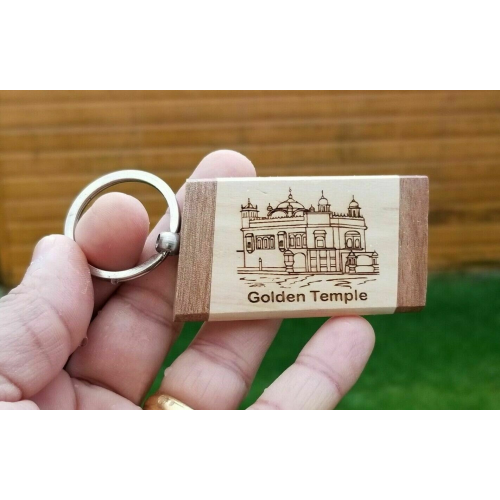 Sikh punjabi word golden temple photo singh kaur khalsa wood key chain key ring