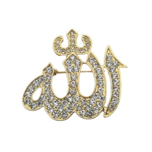 Allah Word Brooch Stunning rhinestones gold plated Muslim Islamic Islam pin iii