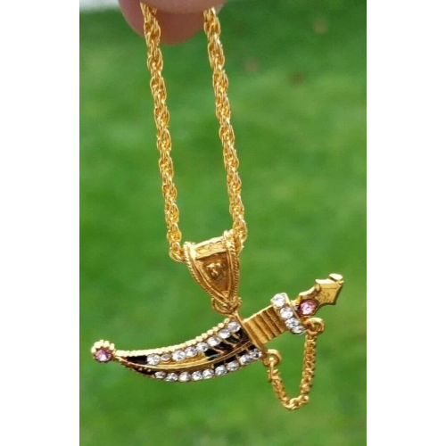 Kirpan pendant punjabi sikh stunning stones gold plated lovely dagger sword ccc7