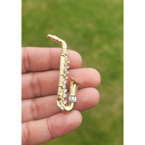 Saxophone brooch vintage look queen music broach gold silver plated pin k38 new