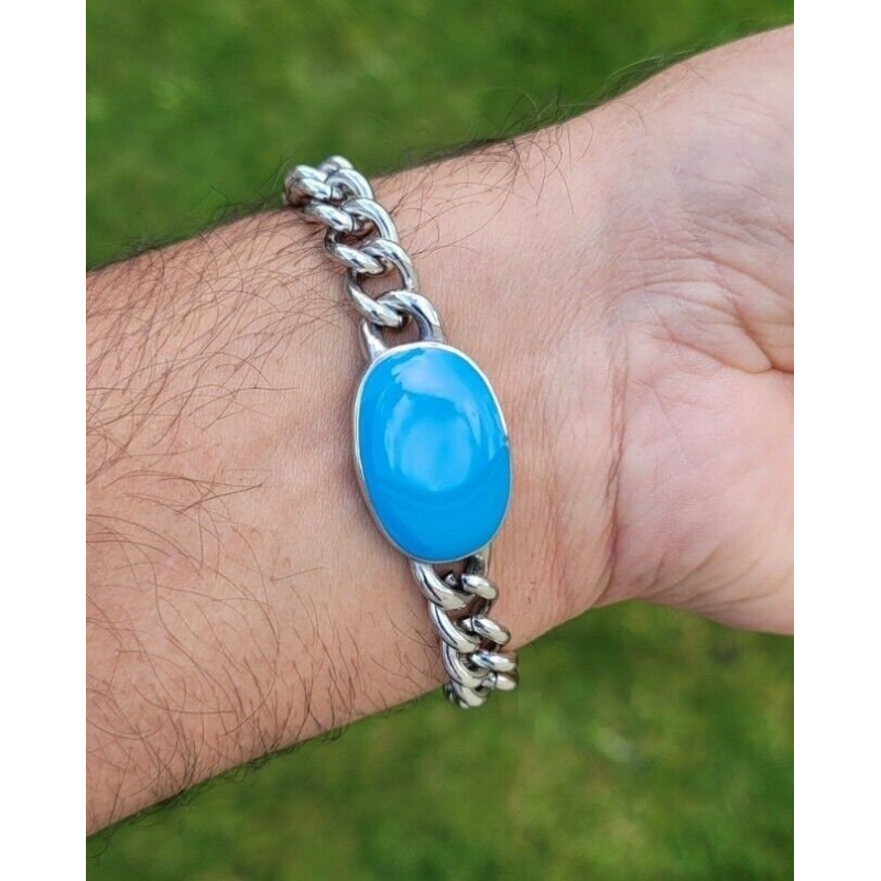 SALMAN KHAN Style Turquoise Blue Stone Steel Bracelet 23cm Long - S2 | eBay
