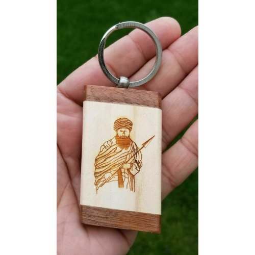 Sikh punjabi sant jarnail singh khalsa bhindranwale kaur wood key chain key ring