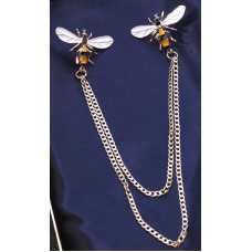 Honey Bee Collar Cross chain brooch gold plated vintage look retro lapel pin K7