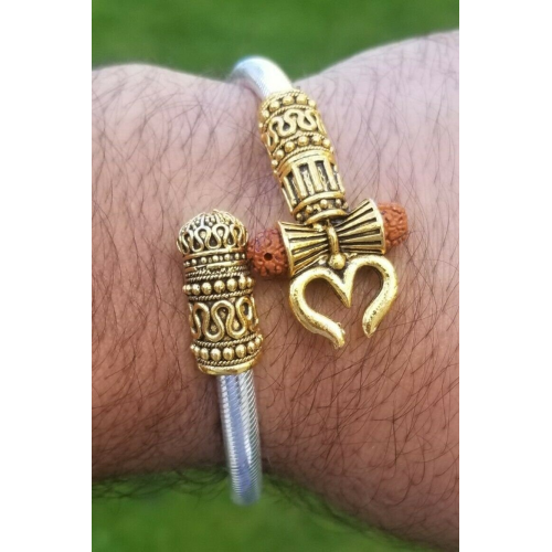Om namo shivay bracelet kara hindu kada trishul trident rudraksha bead bangle i8