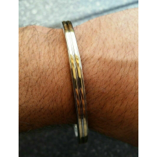 Stunning stainless steel two brass lines smooth plain gold affect sikh kara zz4