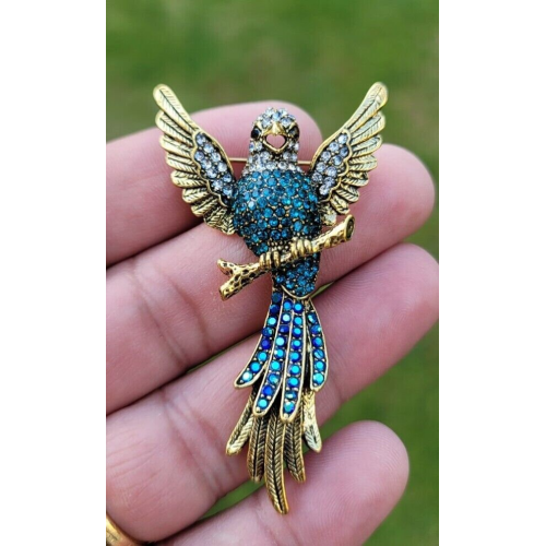 Parrot brooch vintage look celebrity broach gold silver plated lady pin k37 new