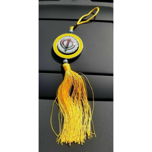 Guru nanak photo stunning khanda punjabi sikh pendant car rear mirror yellow ss