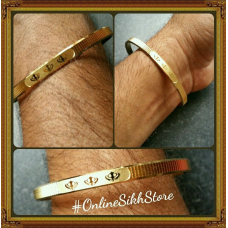 Gold plated laser engraved khandas sikh singh khalsa kada bangle kara qe2