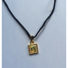 Small punjabi sikh singh gold tone eik onkar square pendant black thread k7