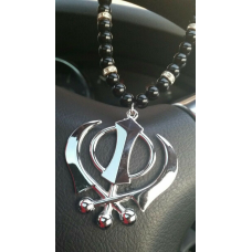 Silver plated punjabi large sikh khanda pendant car rear mirror hanging mala m2