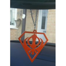 Orange acrylic khanda punjabi sikh pendant singh kaur car mirror hanging chain