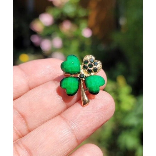 Lucky clover leaf brooch gold plated irish saint patrick broach good luck pin k