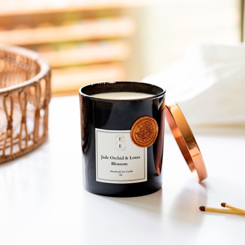 Jade Orchid & Lotus Soy Candle - Vegan, Eco Friendly, Hand Poured - Jade Orchid & Lotus Blossom