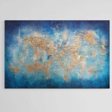 AZURE- Hand painted Canvas, original painting, abstract artwork, Acrylic painting, textured artwork, world map, gold spray, gold leaf,canvas