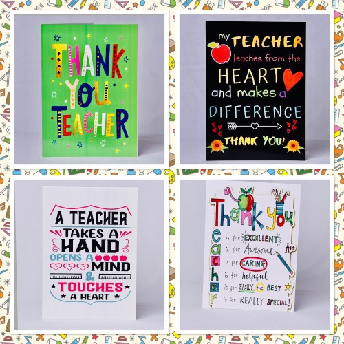 Pack of 4 Teacher Thank you Card| Thank you Teacher card| Single Thank you Card| Thank you Teacher Gift Idea|