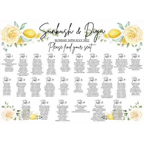 Yellow Lemon Wedding Signage, Table Numbers, Seating Plan, Welcome Sign