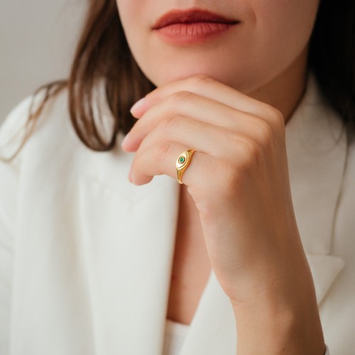 Evil Eye Signet Ring Gold