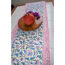 Pink Floral Block Print Table Runner