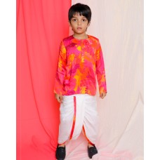 PALASH DHOTI-KURTA SET, PINK & YELLOW