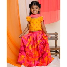 PALASH LEHENGA SET WITH EMBROIDERED DUPATTA, PINK & YELLOW