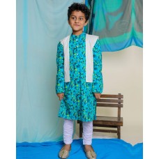 NILMOHAR KURTA WITH JUUI JACKET AND CHURIDAAR SET, BLUE & WHITE