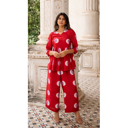 SAMAA CLAMP DYE CO-ORD SET IN RED