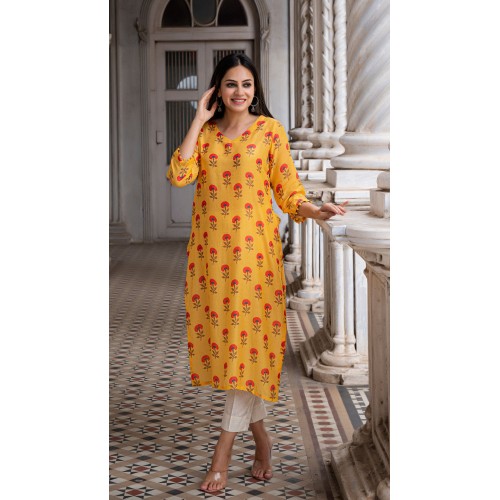 EKA SOFT SILK KURTA - MANGO YELLOW