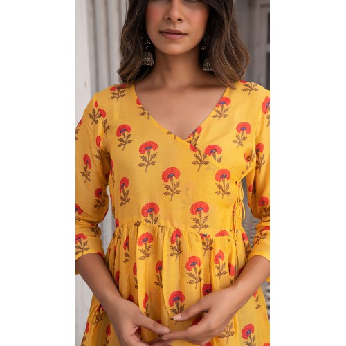 LAVANYA WRAP TOP IN SOFT SILK - MANGO YELLOW