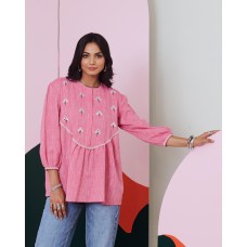 Pakhi Pink Mirror Embroidered Top