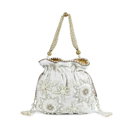 White pearly potli bag