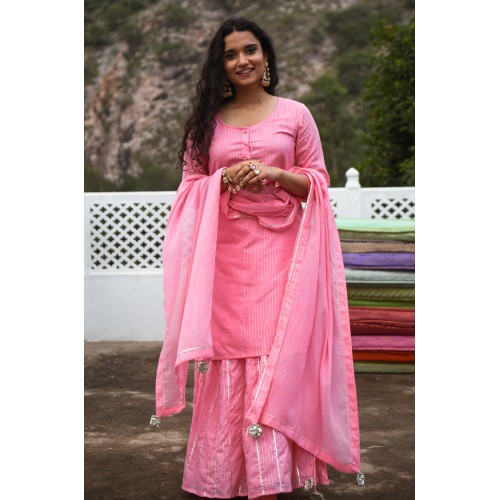 Neeru Pink Kurta-Skirt Set