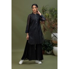 Handwoven Black Stripes Short Kurta