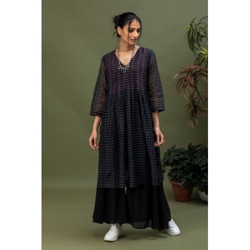 Handwoven Chanderi Checks Kurta with Box Pleats