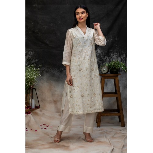 Chanderi embroidery V neck Kurta