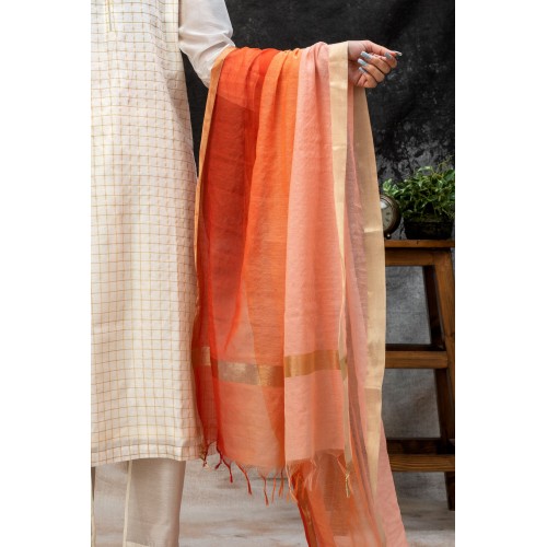 Handwoven Cotton Chanderi Shaded Dupatta with Zari Trims