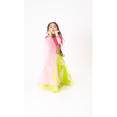 Parrot Green Organza Lehnga with Pink Gota Detail Choli Set