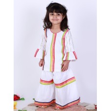 WHITE SHARARA SET WITH MULTICOLOUR STRIPES