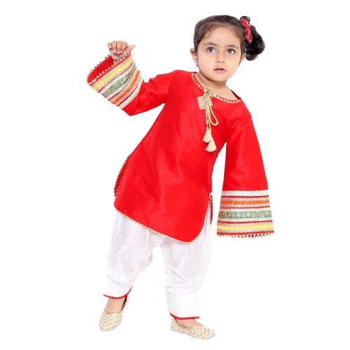 Red Bell Sleeved Kurta with Salwar