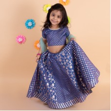 BLUE CHANDERI LEHNGA SET