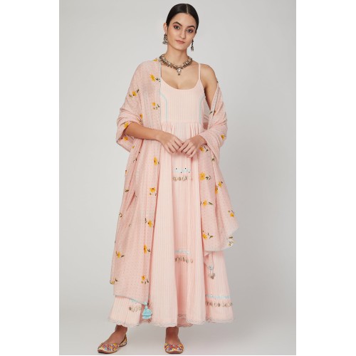 Pink Sunset kalidar kurta pant dupatta set