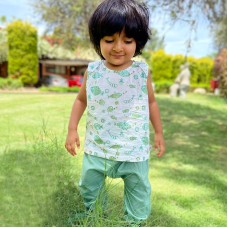 Organic Cotton Koi Mint Jhabla and Mint Pajama Pants Set