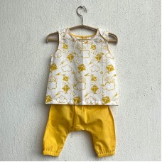 Organic Cotton Patang Yellow Jhabla and Yellow Pajama Pants Set