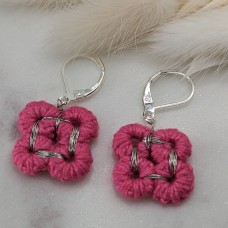  Dark Pink & Silver Square Earrings | Mayaani Jewellery