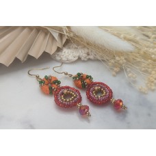 Anjali Handmade Upcycled Red, Green & Gold Indian Beaded Earrings | One Available | Mayaani Jewellery UK