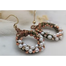 Chandni Handmade Green, Bronze & Pearl Earrings | Mayaani Jewellery UK