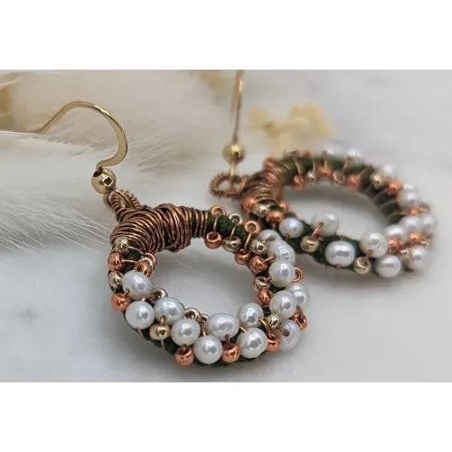 Chandni Handmade Green, Bronze & Pearl Earrings | Mayaani Jewellery UK