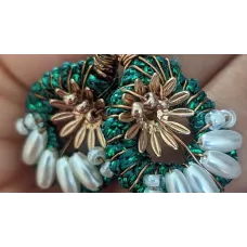 Chrissy Handmade Green, Pearl and Gold Flower Earrings | Mayaani Jewellery