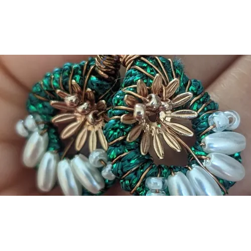 Chrissy Handmade Green, Pearl and Gold Flower Earrings | Mayaani Jewellery