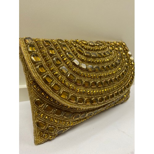 Gold Embellished Gold Clutch